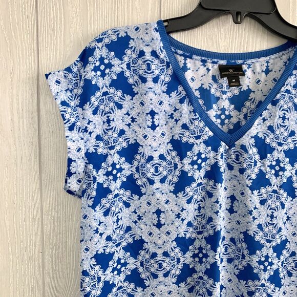 Worthington Blue V-Neck Sleeveless Top Size Large - Picture 2 of 3